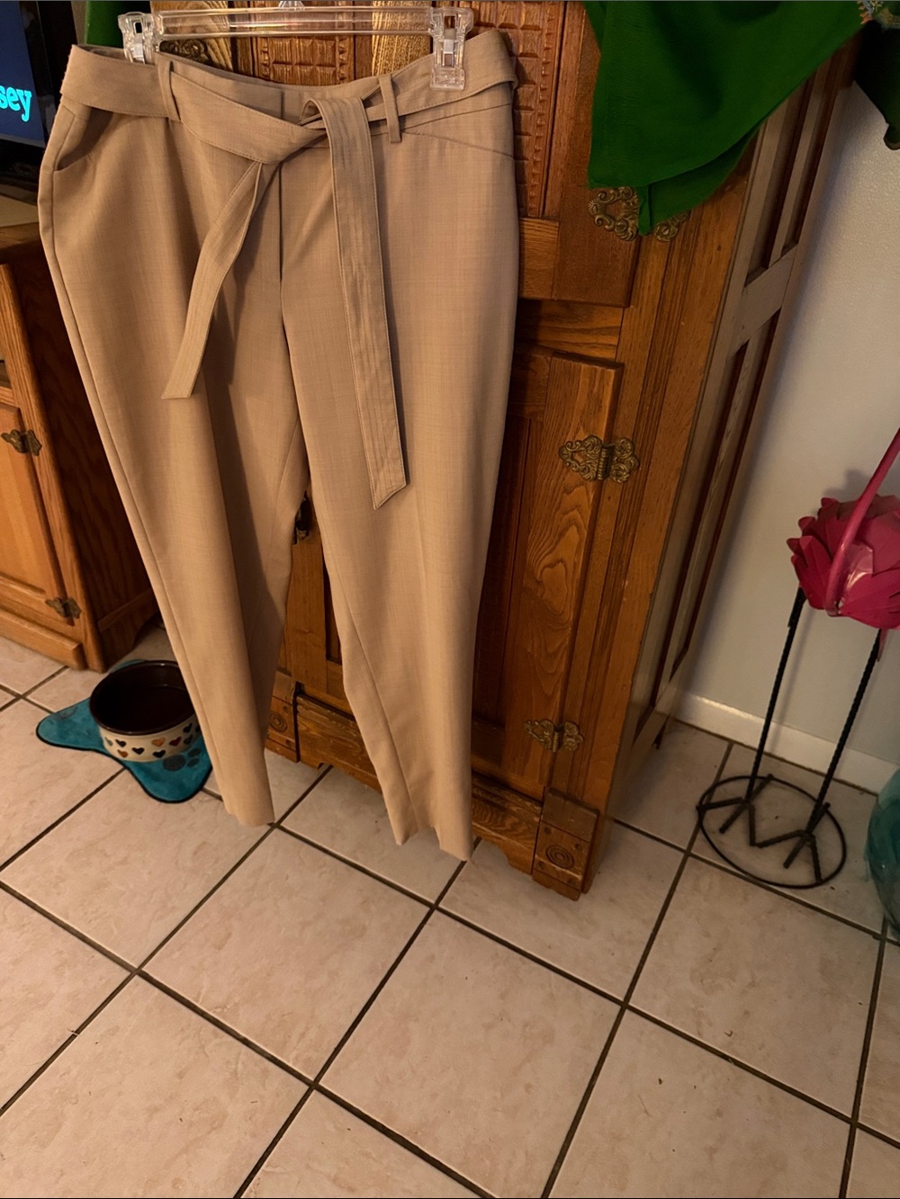 White House Black Market Tan Tie-Waist Tapered Trousers NWT